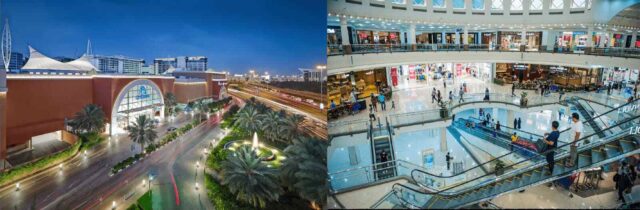 Dubai'de bir alışveriş merkezinin iç ve dış mekan görüntüleri.