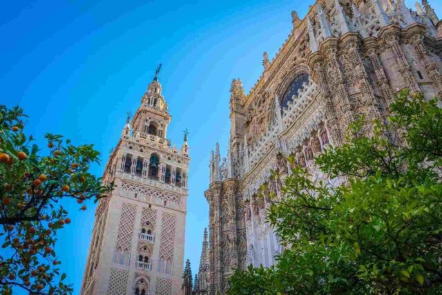 Katedral ve Giralda Kulesi'nin etkileyici mimari manzarası.