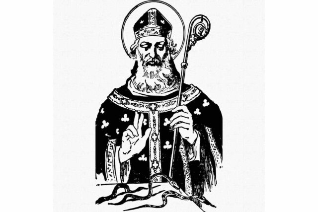 Karakalem tekniğiyle çizilmiş St. Patrick portresi.