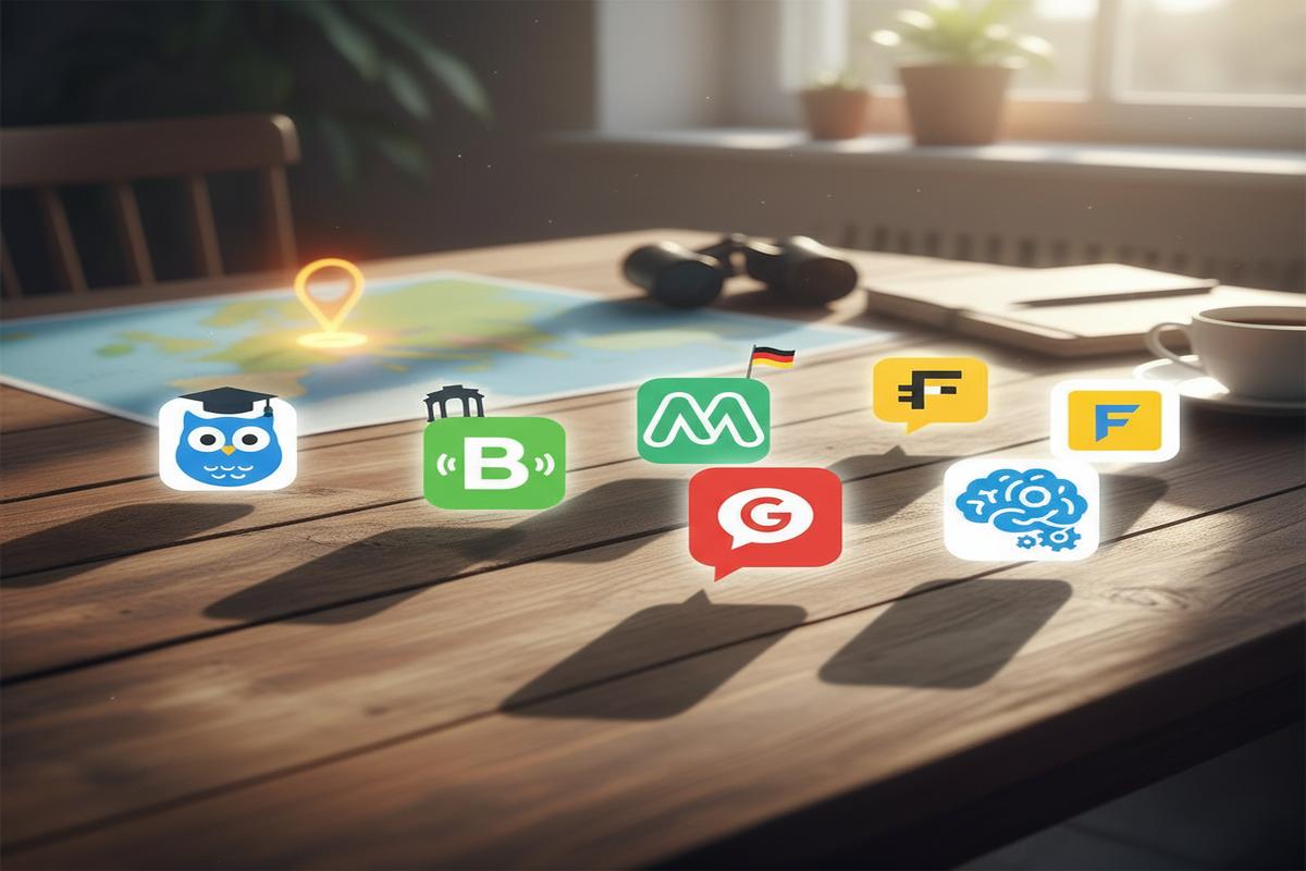 En iyi Almanca öğrenme uygulamaları ve uygulama logoları.