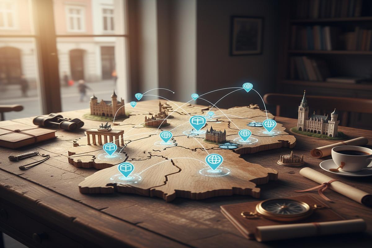 Almanya'nın popüler dil okulu şehirleri harita üzerinde gösteriliyor