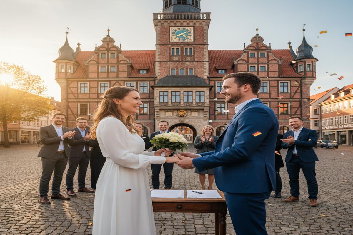 Almanya'da evlilik işlemleri sürecini gösteren simge bir çift
