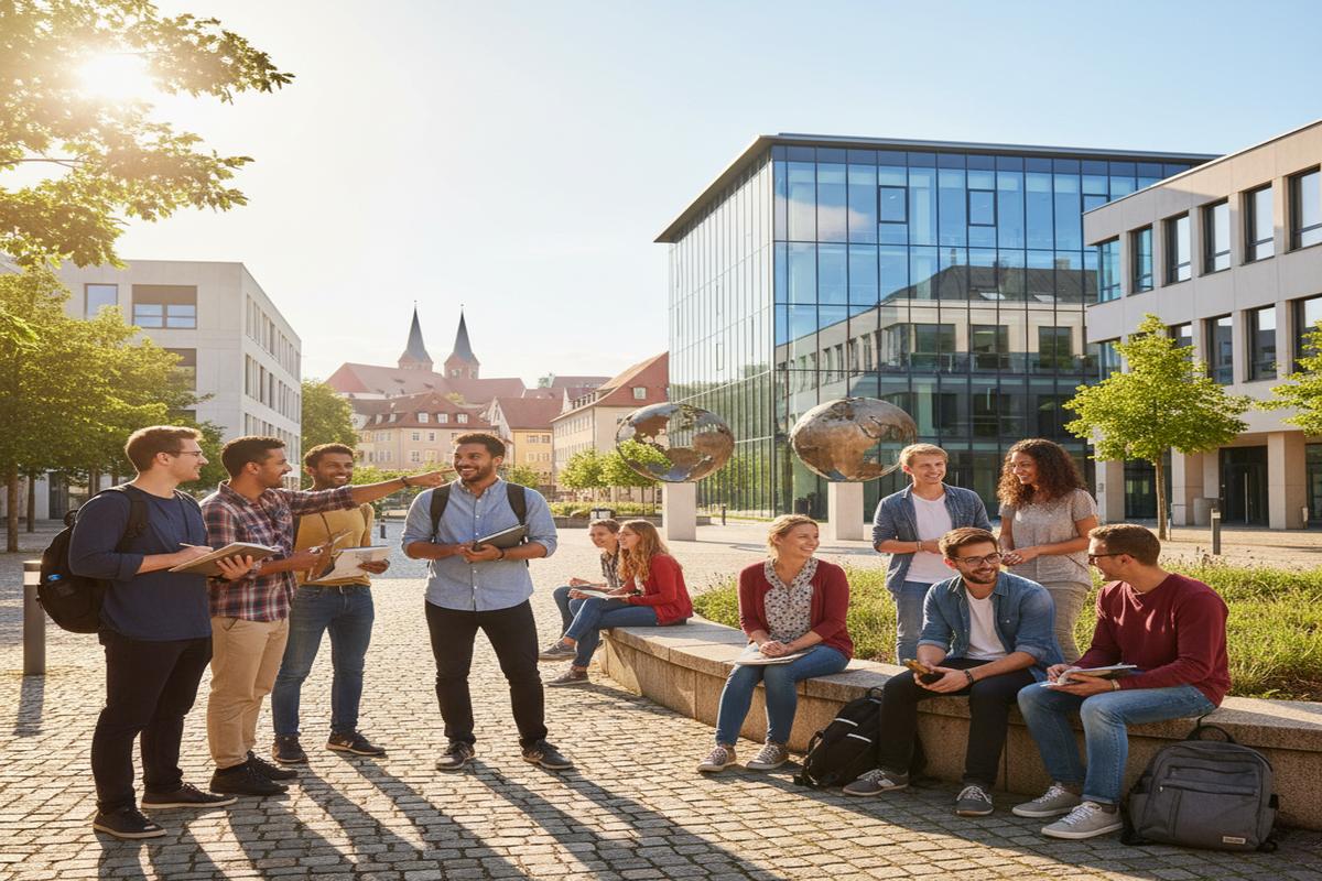 Almanya'da üniversite okumanın avantajlarını gösteren modern üniversite kampüsü