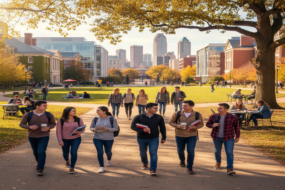 Amerika'da üniversite kampüsü ve öğrenciler