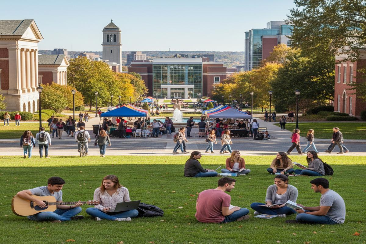 Amerika'da üniversite kampüsünde öğrenciler