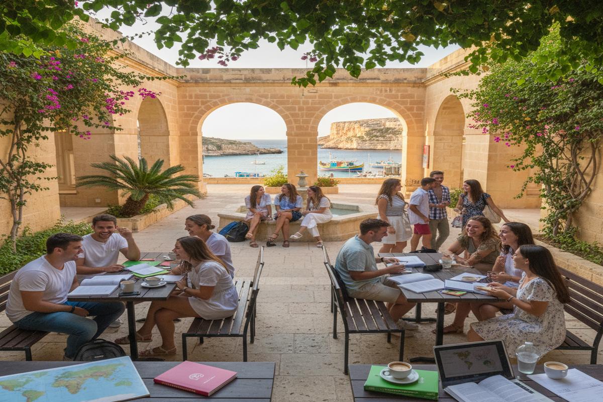 Bels Malta Dil Okulu kampüsünde İngilizce eğitimi alan öğrenciler