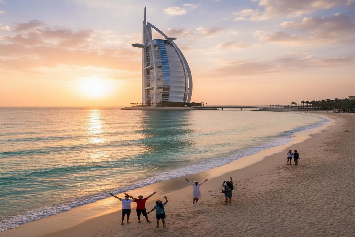 Burj Al Arab Jumeirah'ın Dubai siluetindeki lüks yelken şekilli otel görüntüsü