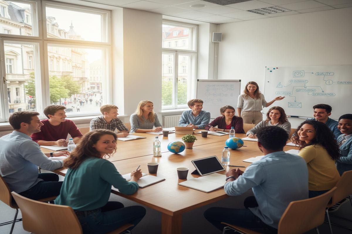 Akredite dil okulunda ders işleyen öğrenciler