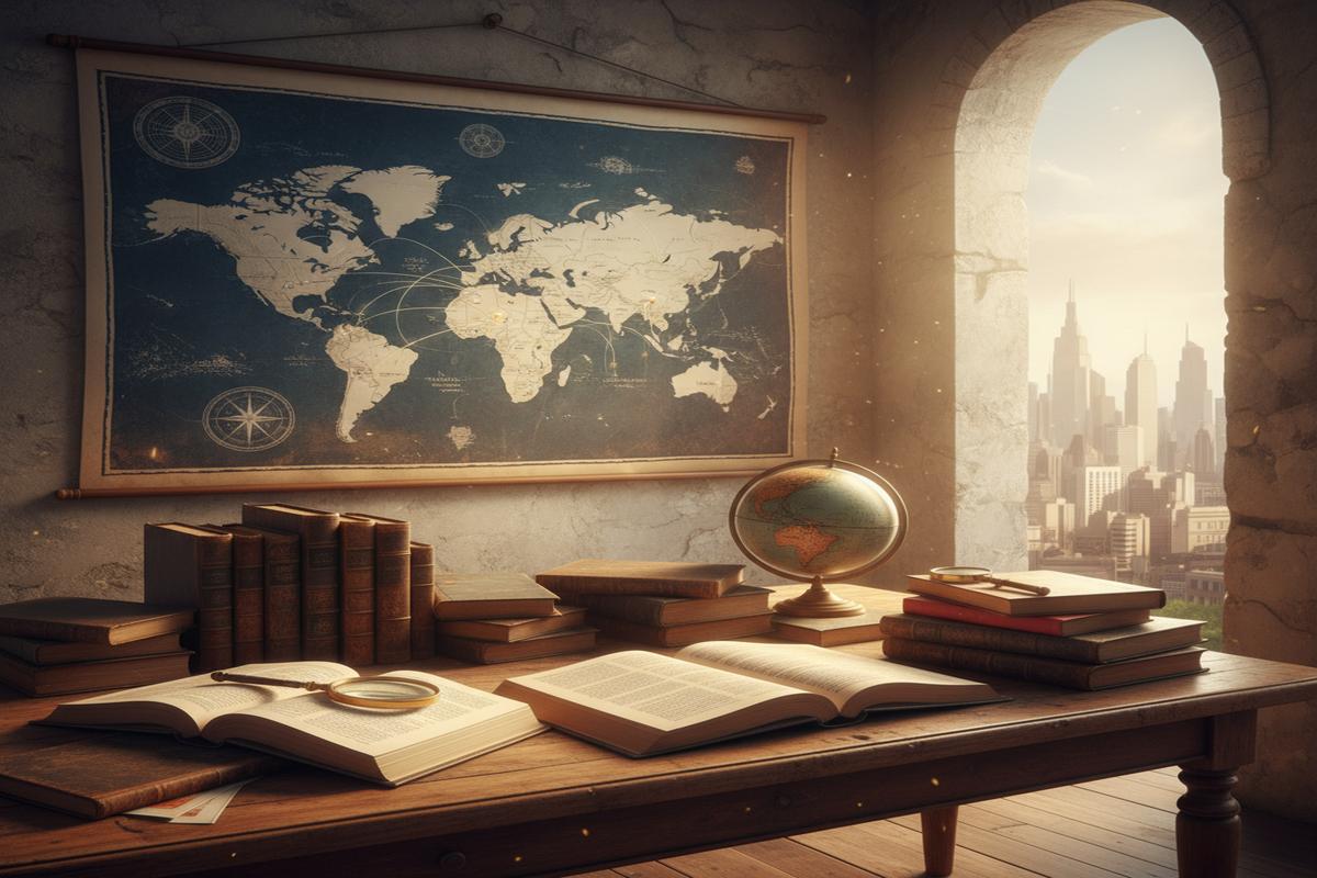 Kitaplar ve dünya haritası ile dil öğrenmenin önemi