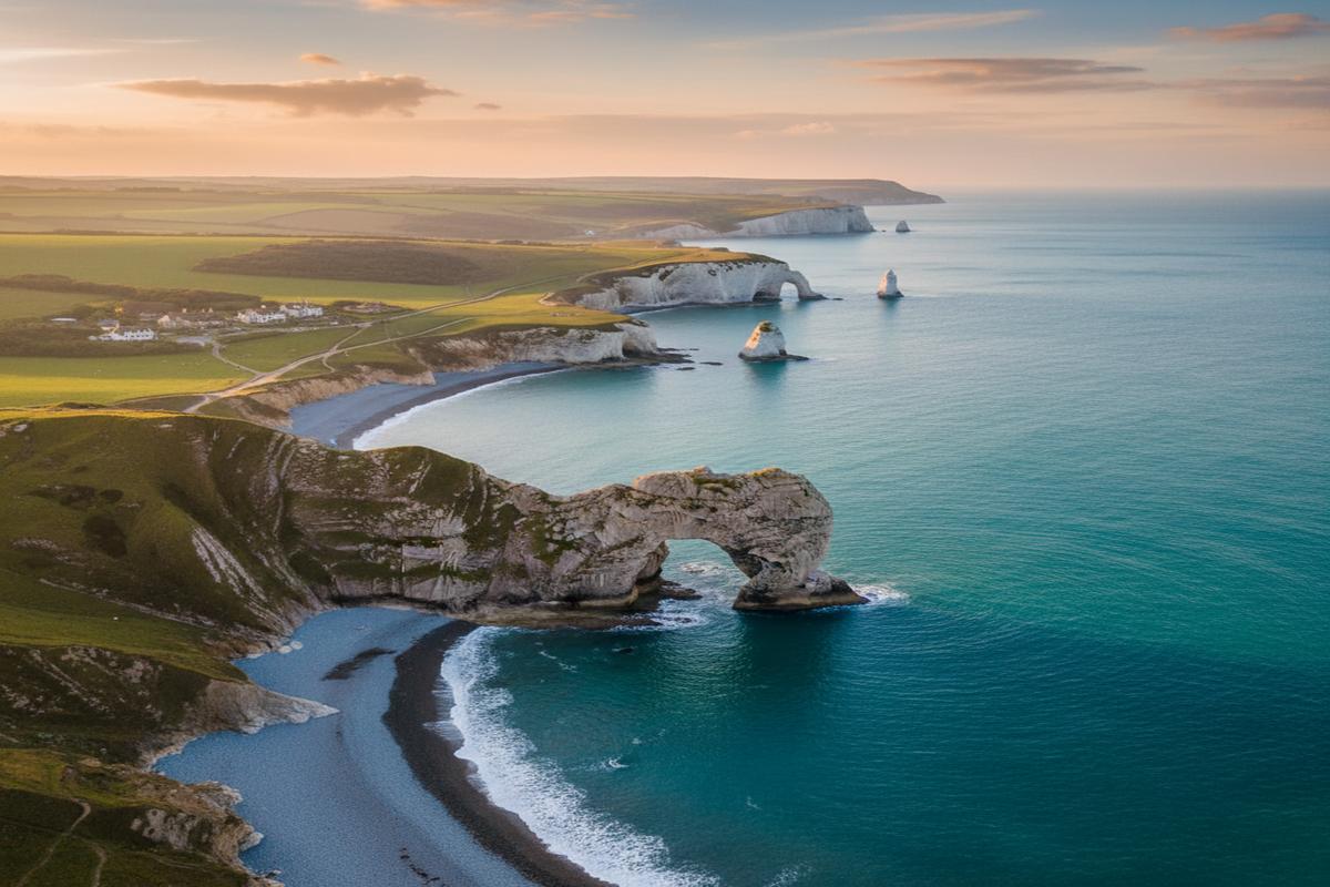 Dorset kıyılarında doğal güzellikleriyle ünlü bir manzara