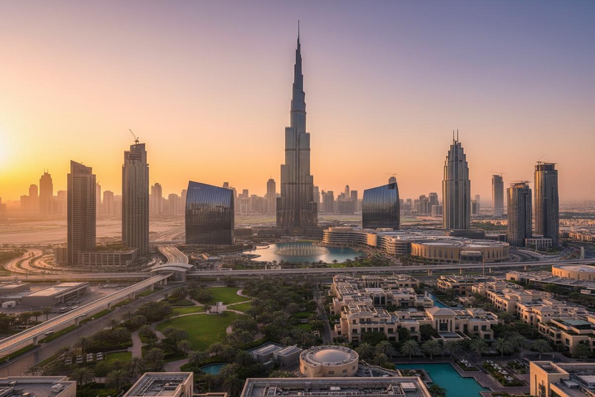 Downtown Dubai'de Burj Khalifa ve modern şehir silueti