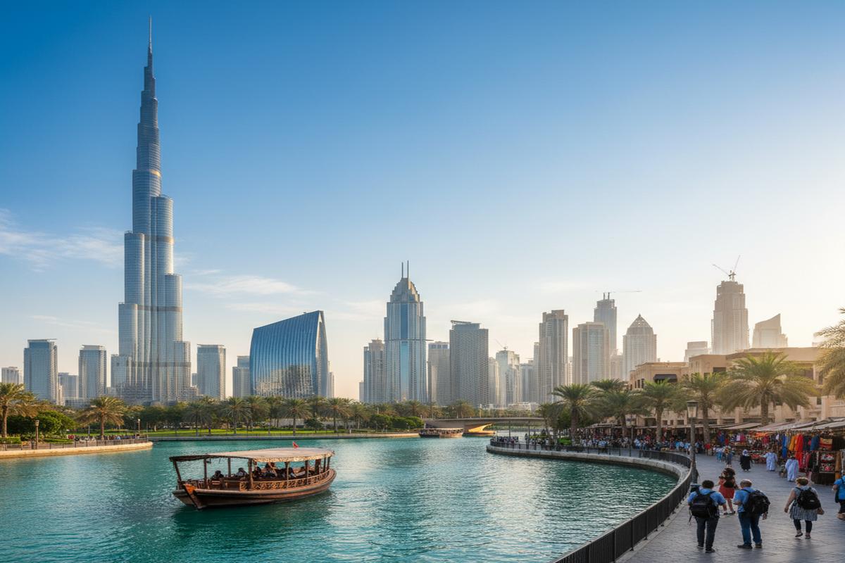 Dubai'nin ikonik manzarasında Burj Khalifa ve modern şehir silüeti