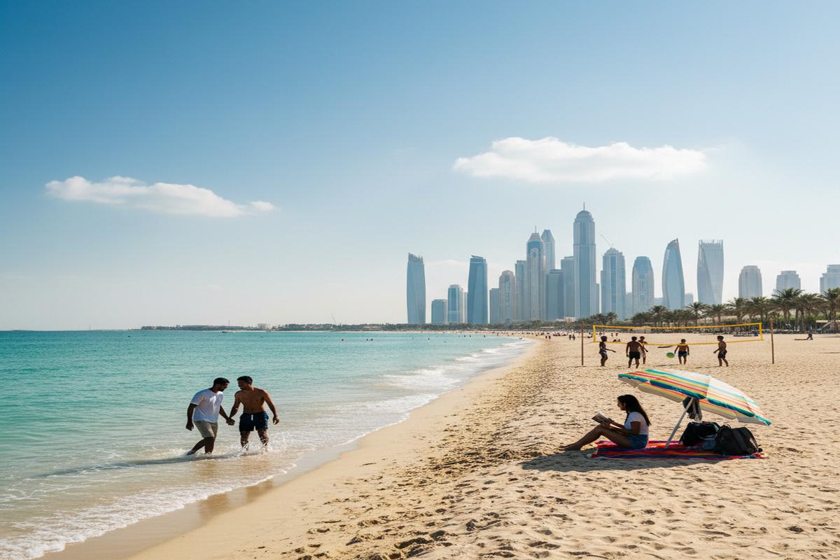 Dubai'de altın kumsallar ve berrak deniz manzarası