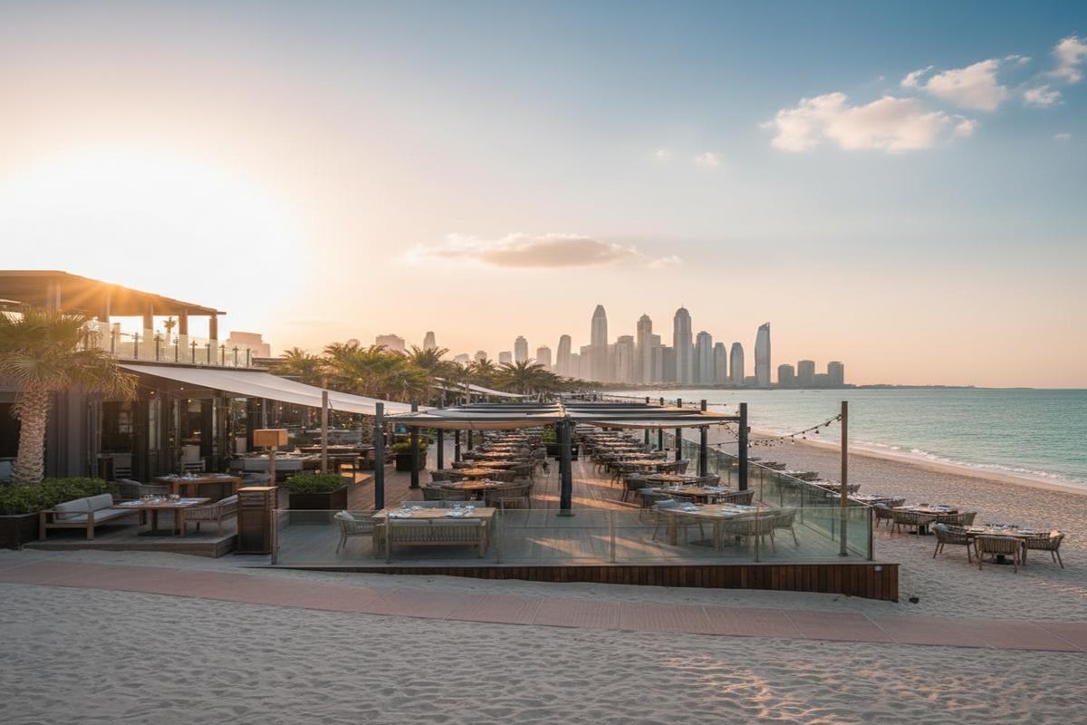 Dubai'de deniz kenarında popüler restoranlar ve muhteşem manzara