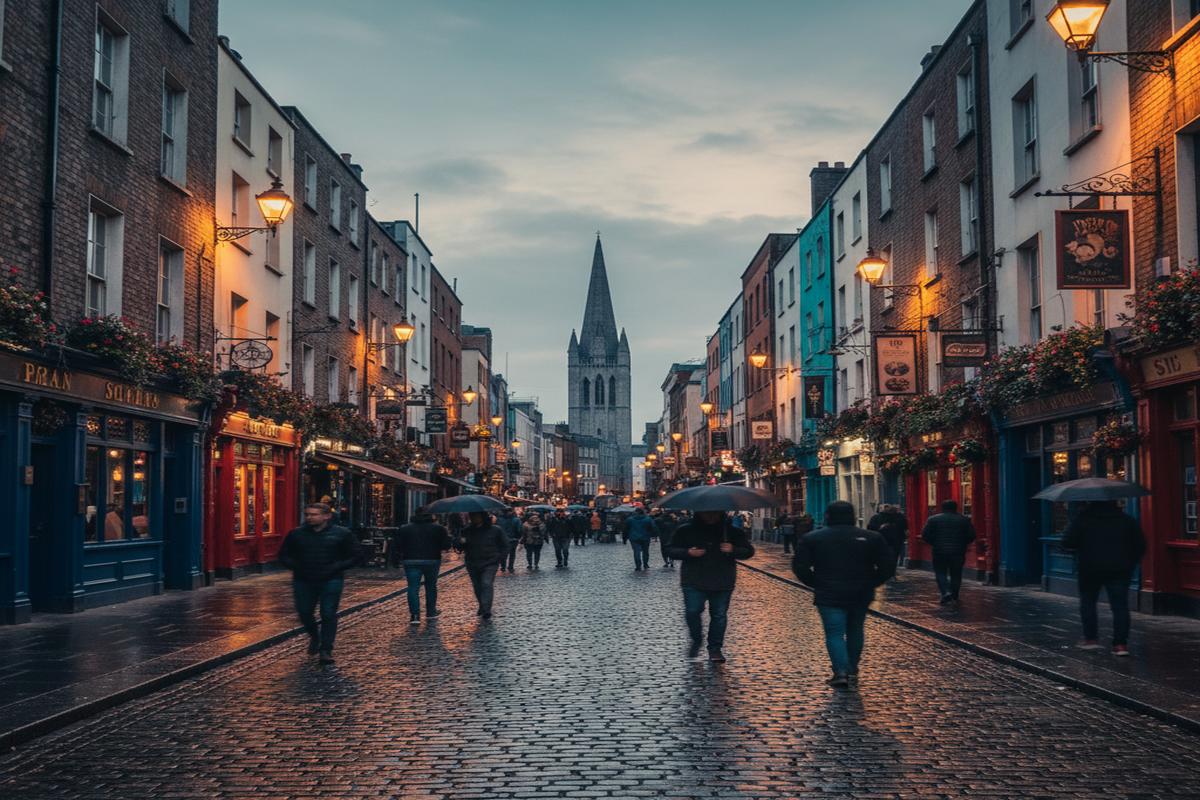 Dublin şehrinin canlı merkezinden bir görünüm