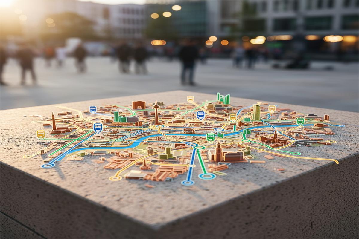 Düsseldorf şehir içi toplu taşıma ağını gösteren harita