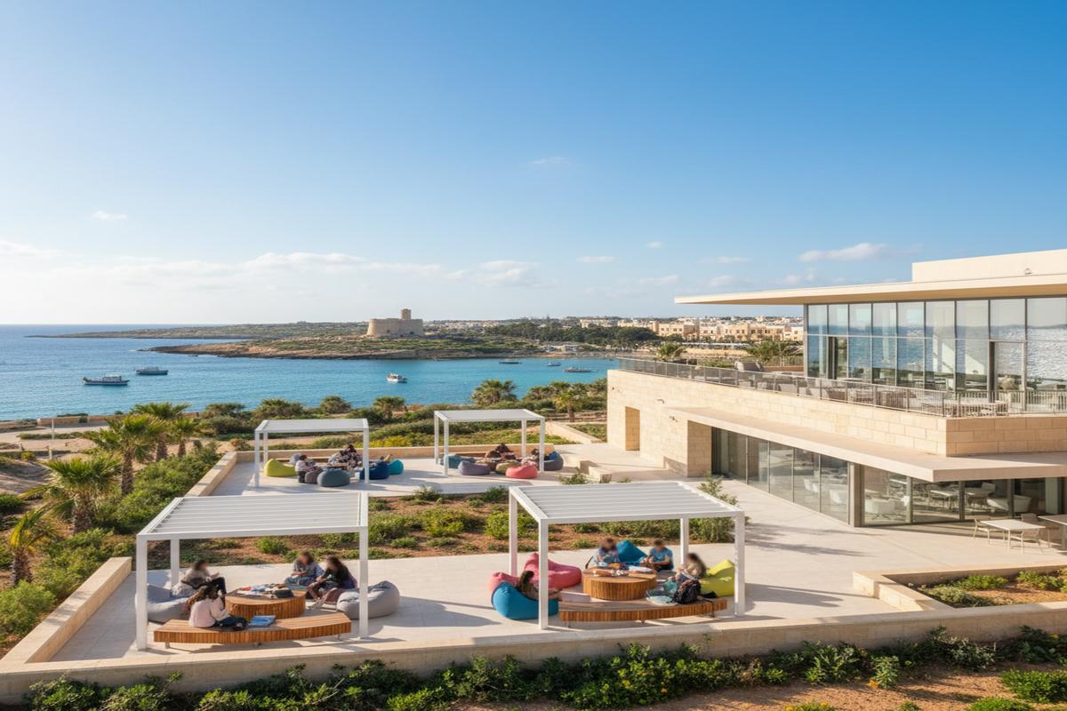 European School of English Malta kampüs binası ve öğrenciler