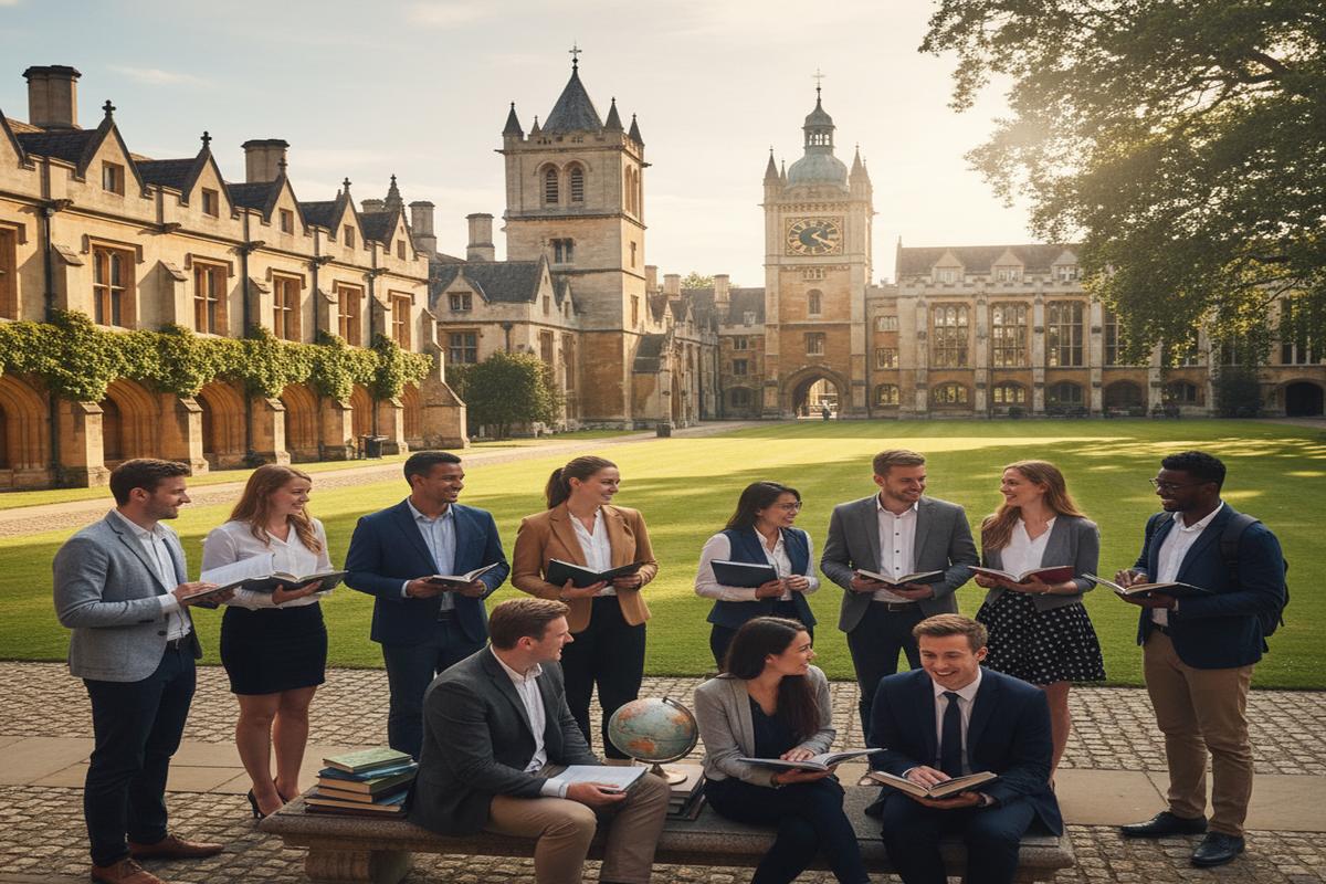 İngiltere'de üniversite kampüsünde uluslararası öğrenciler