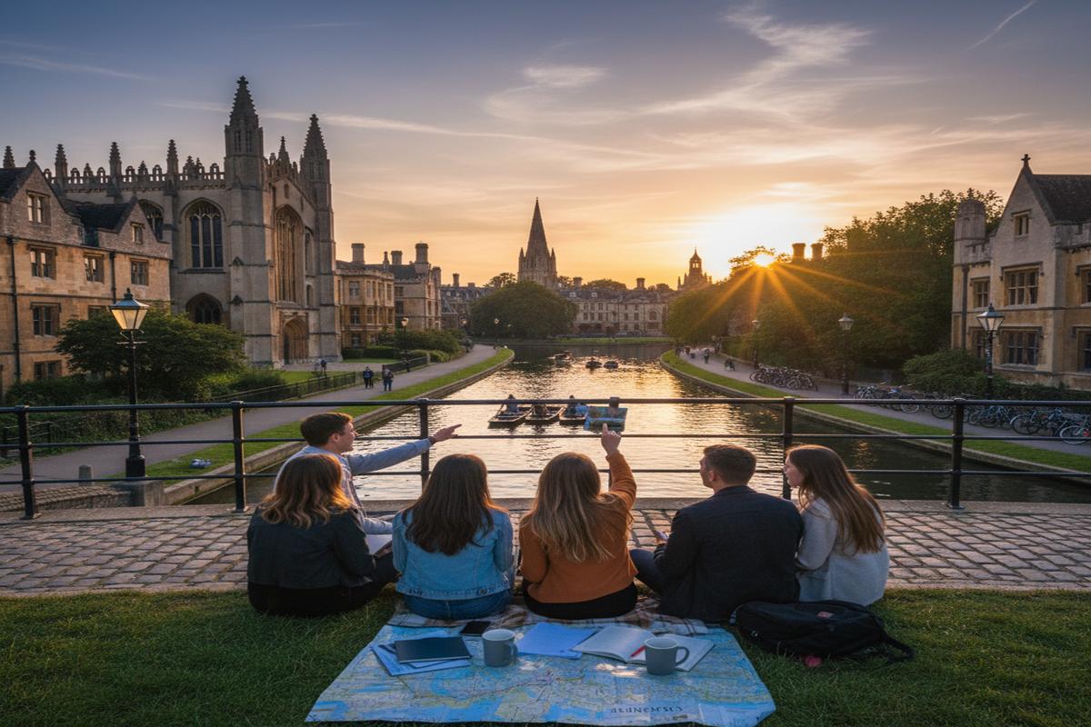 İngiltere dil okulu deneyimini yansıtan kolej bahçesinde öğrenciler