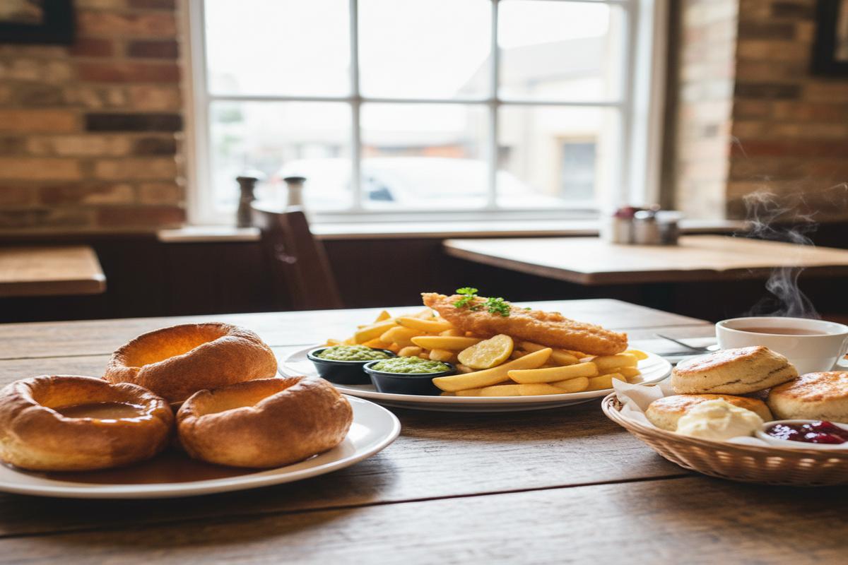 İngiliz mutfağında öne çıkan yemekler masada servis ediliyor