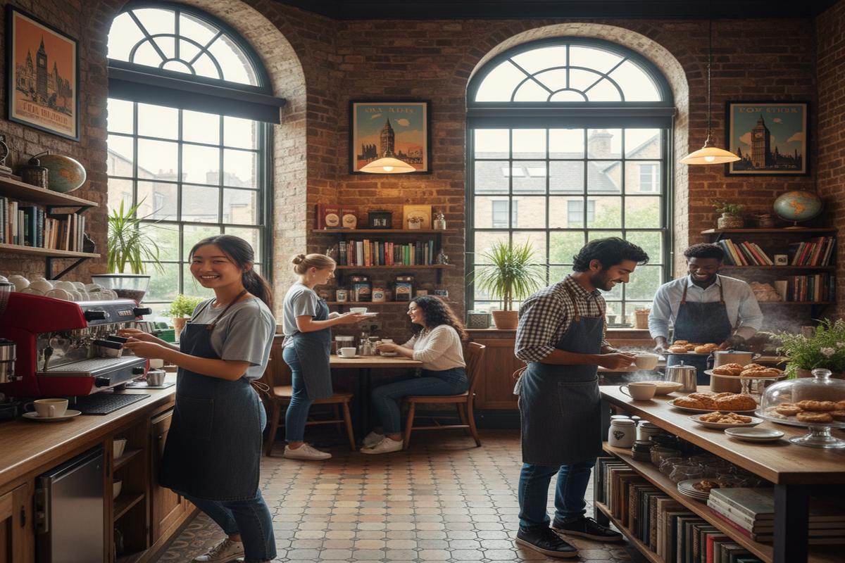 İngiltere'de çalışan öğrenci grubu bir kafede