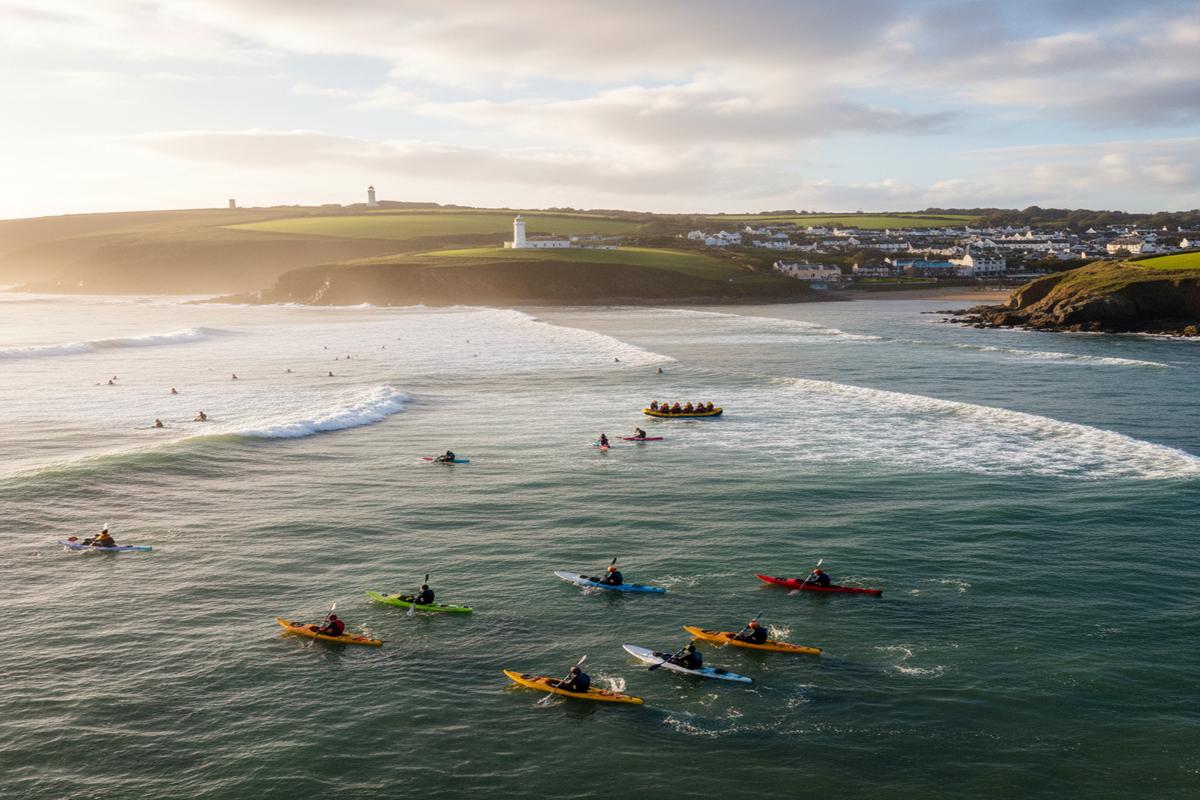 İngiltere'nin sahilinde su sporları yapan insanlar