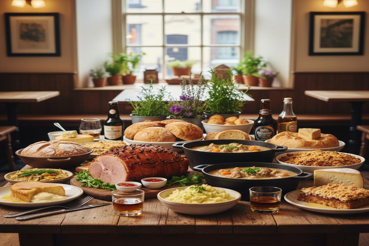 İrlanda'nın geleneksel yemeklerinden oluşan bir masa
