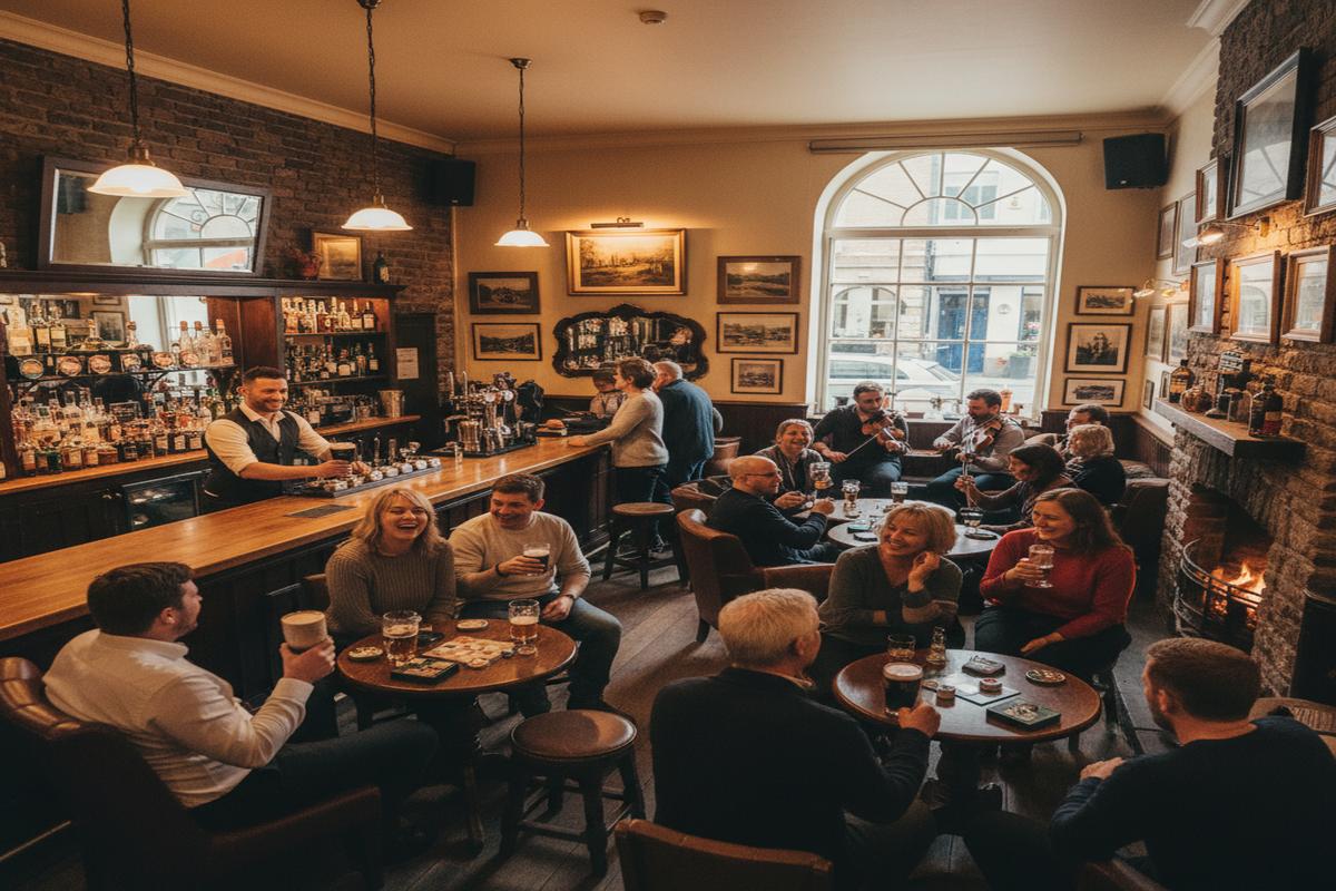 Limerick’te popüler bir barın iç mekanı ve arkadaş grubu