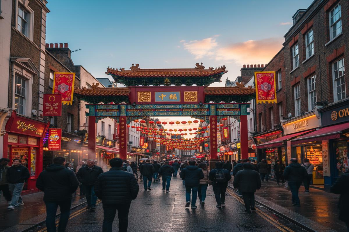 Londra Çin Mahallesi giriş kapısı ve sokaklar