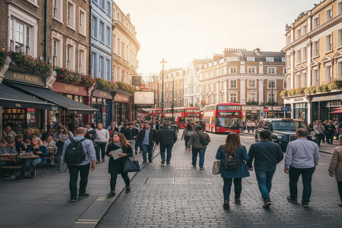 Londra Soho'da canlı bir sokak görüntüsü ve popüler mekanlar