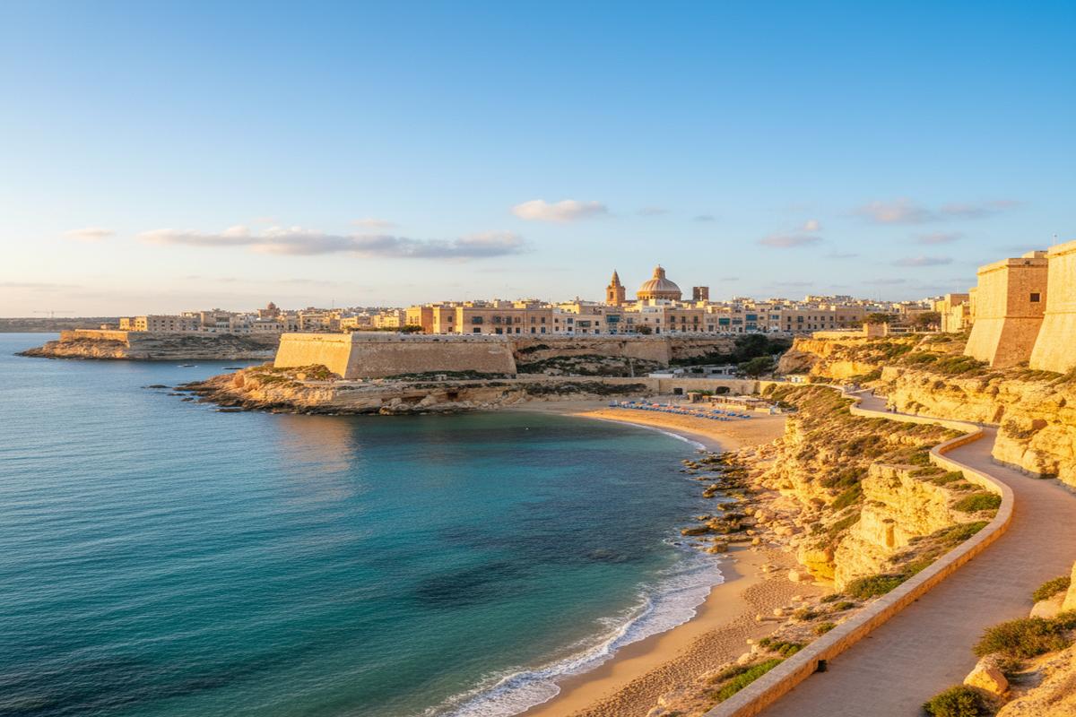 Malta adası gün batımı ve deniz kenarı