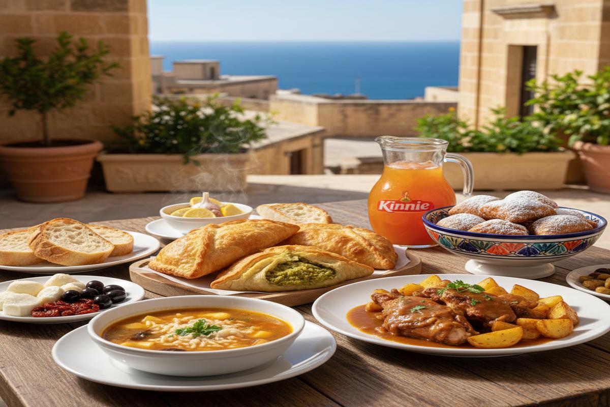 Malta mutfağının tipik yemekleri sofrada sunulmuş