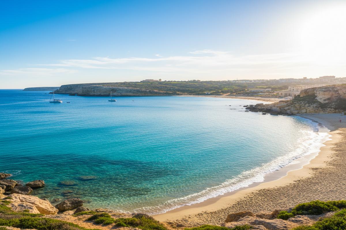 Malta'nın ünlü plajlarında mavi deniz ve altın sarısı kumsal