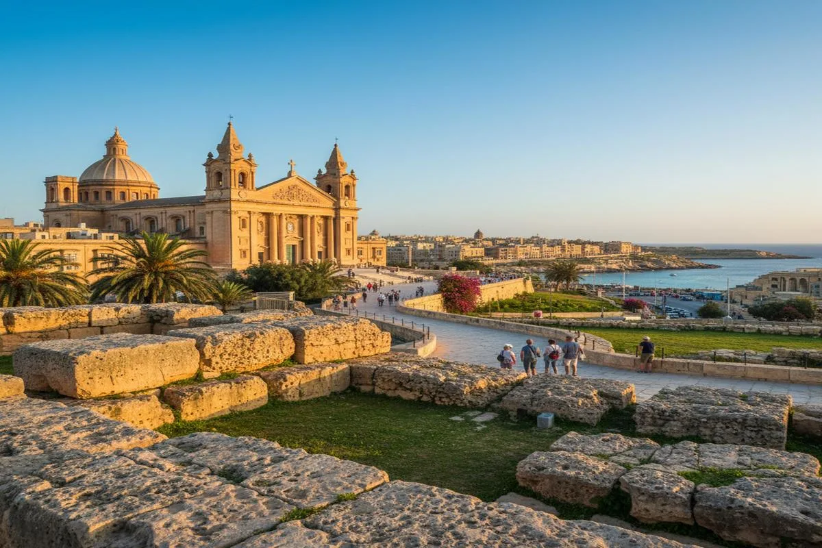 Malta'nın tarihi yerlerinden tipik bir barok yapı ve antik tapınaklar