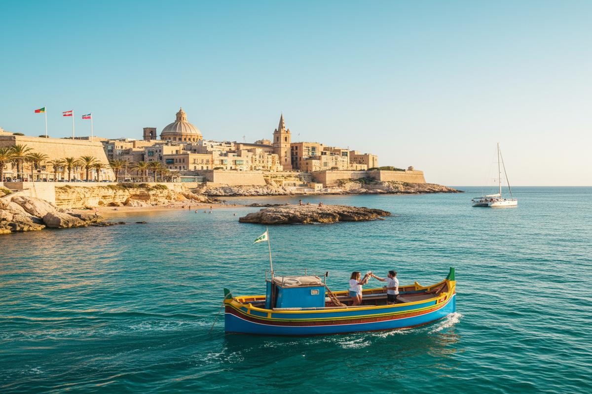 Akdeniz'de Malta'da bir plajda eğlenen insanlar