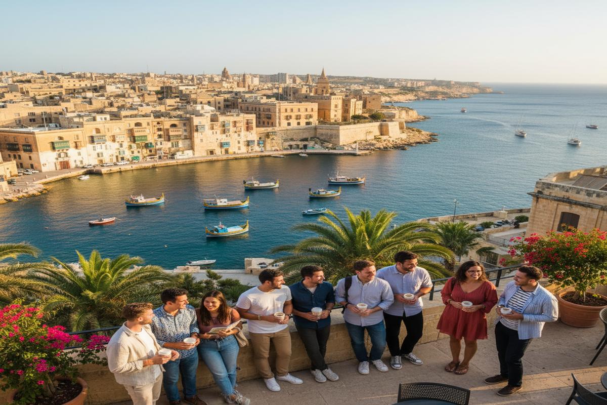 Valletta Malta şehir görüntüsü ve Akdeniz yaşamı