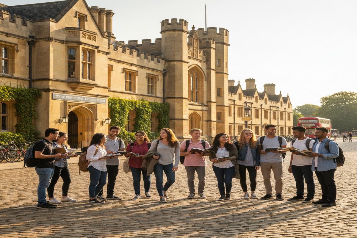 Oxford International Dil Okulu binası ve öğrenciler