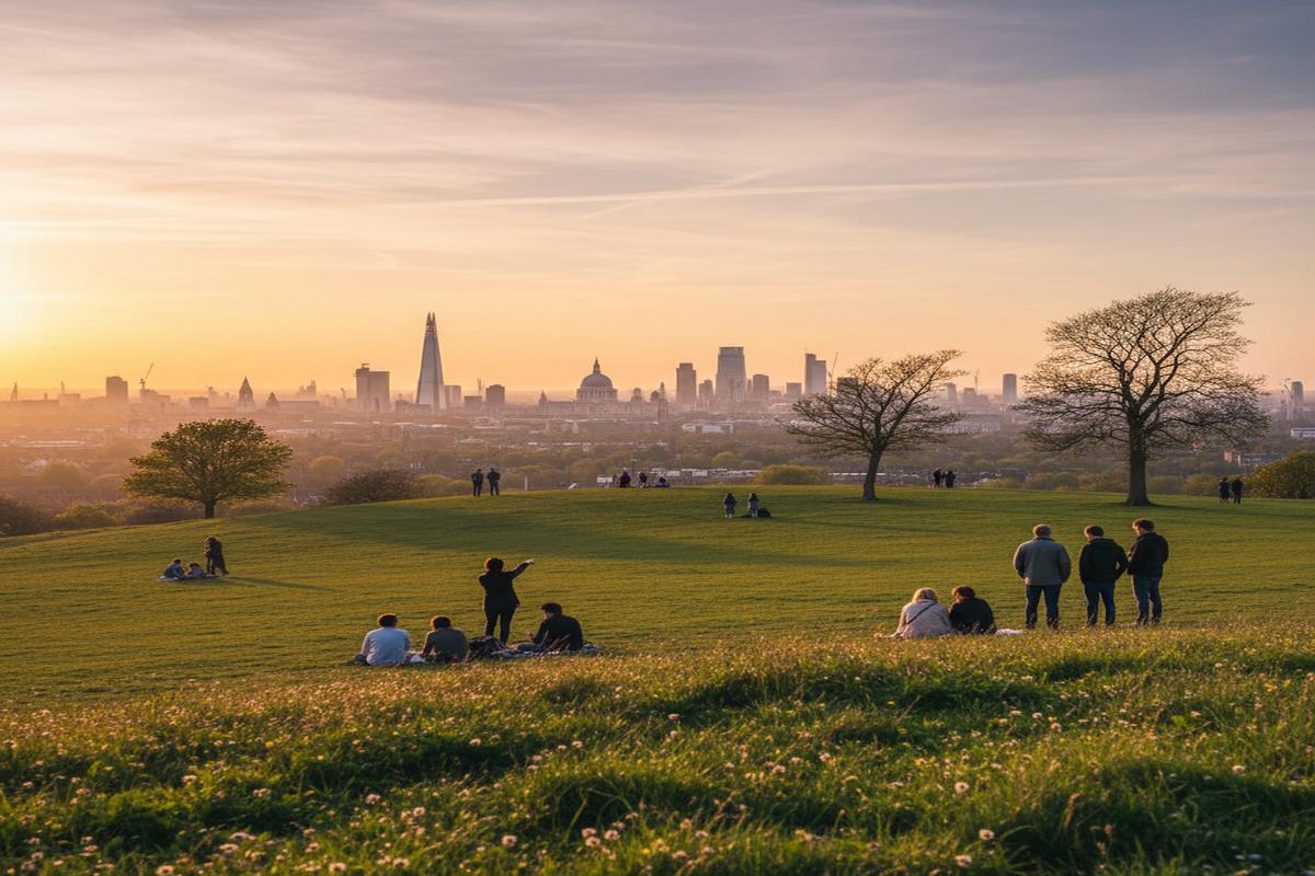 Primrose Hill tepesinden Londra şehir manzarası