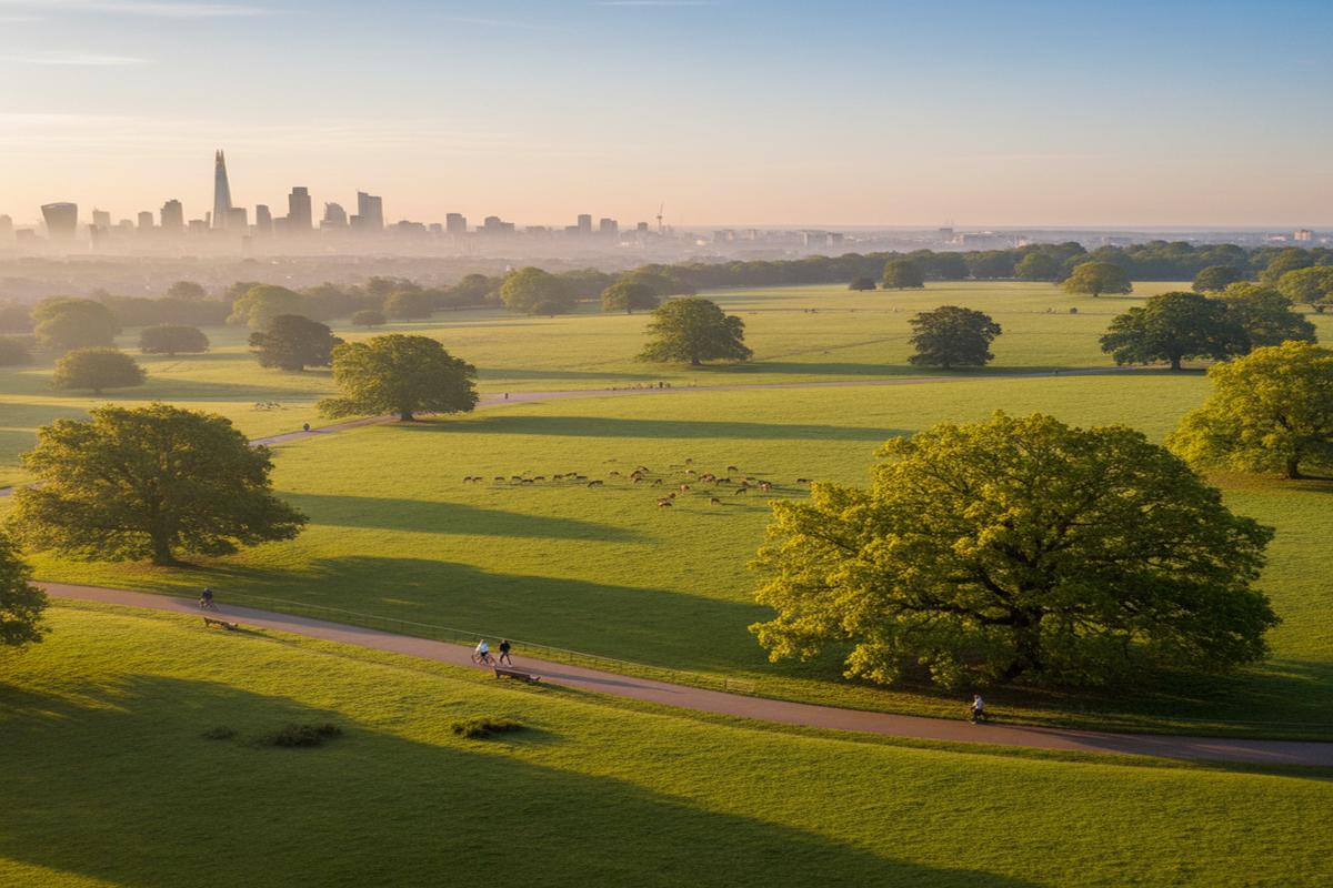 Richmond Park'ın doğal alanları ve geyikleriyle manzara