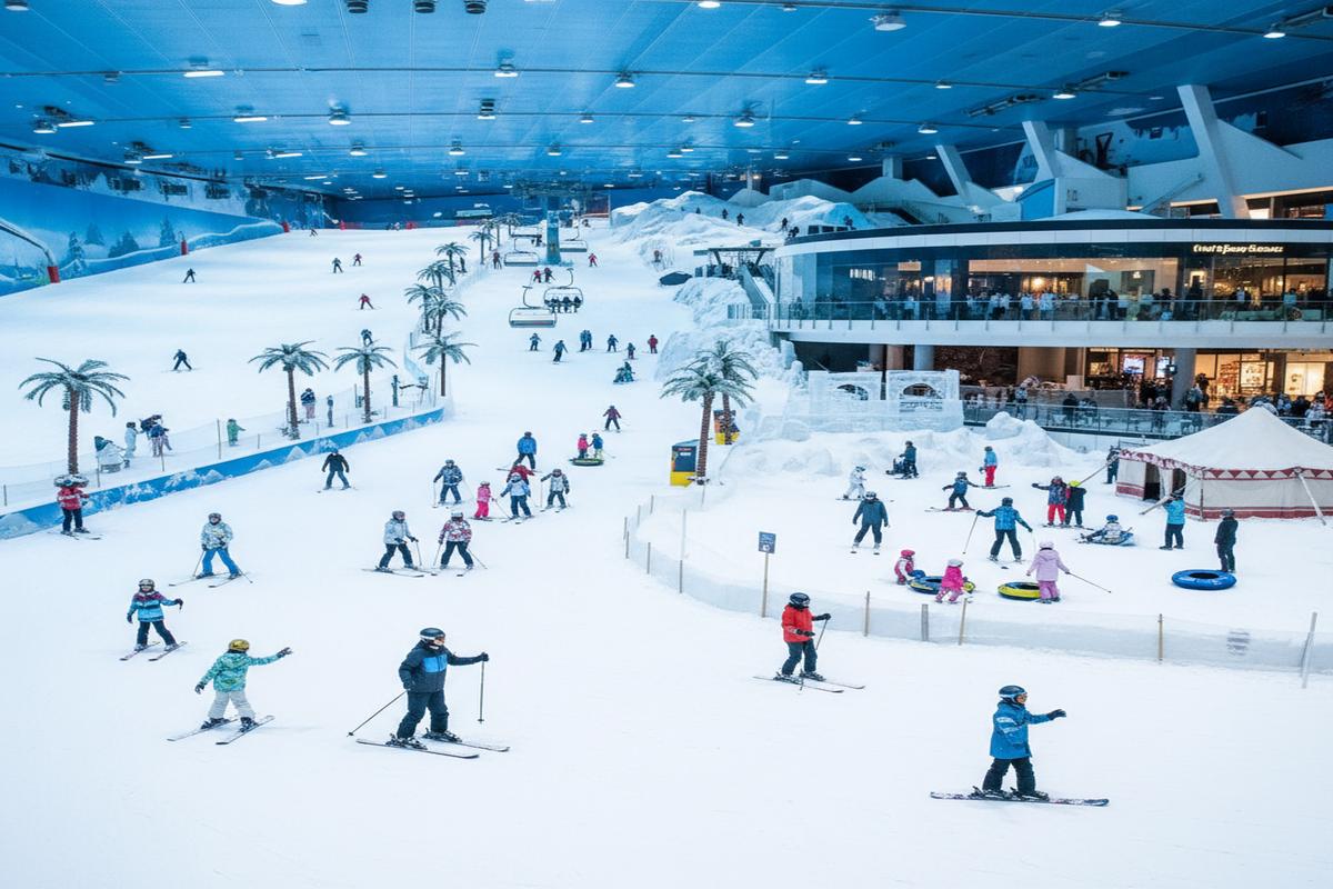 Ski Dubai kapalı kayak pistinde eğlenen insanlar