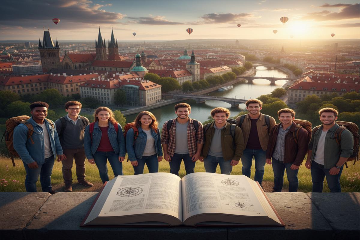 Yurtdışında üniversite kampüsünde uluslararası öğrenciler