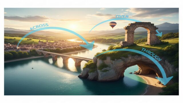 Across, Over, Through farkı: hızlı kurallar ve örnekler