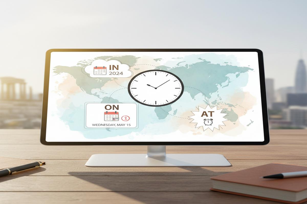 In, On, At: Zaman Edatları – Hızlı Kural ve Örnekler