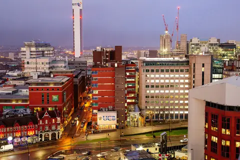 University College Birmingham Summer Row kampüsünden Birmingham manzarası